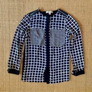 Michael Kors Checkered Sheer Shirt / Blouse, Black & White, Women’s XS